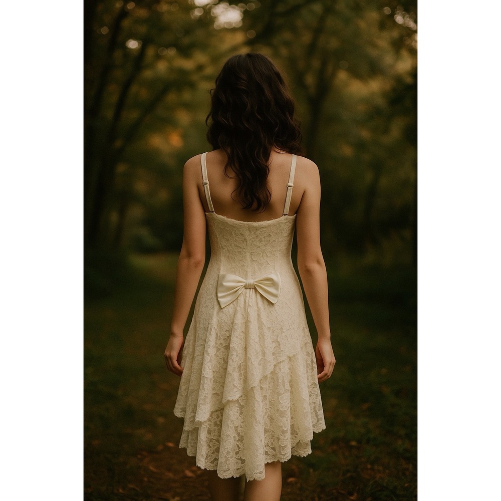 Contempo Casuals Dress Womens 5 Lace Tiered Ethereal Cottagecore‎ Prairie Bow
